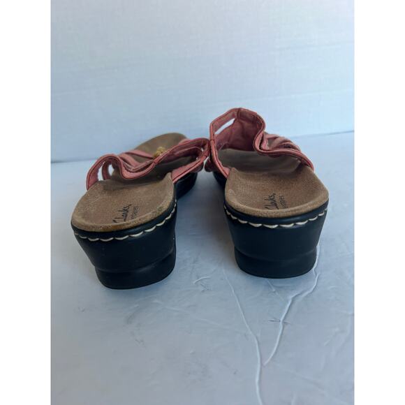 Clarks Lexi Myrtle Low Wedge Bendables Slide Leather Comfort Sandals Sz 10 Wide - Picture 6 of 10